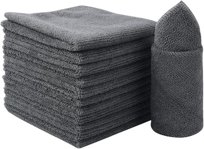 SINLAND Microfiber Cleaning Cloth Super Absorbent Kitchen Dish Cloths Quick Dry No Streak Dish Rags Glass Cloths 12inchx12inch 12 Pack Grey