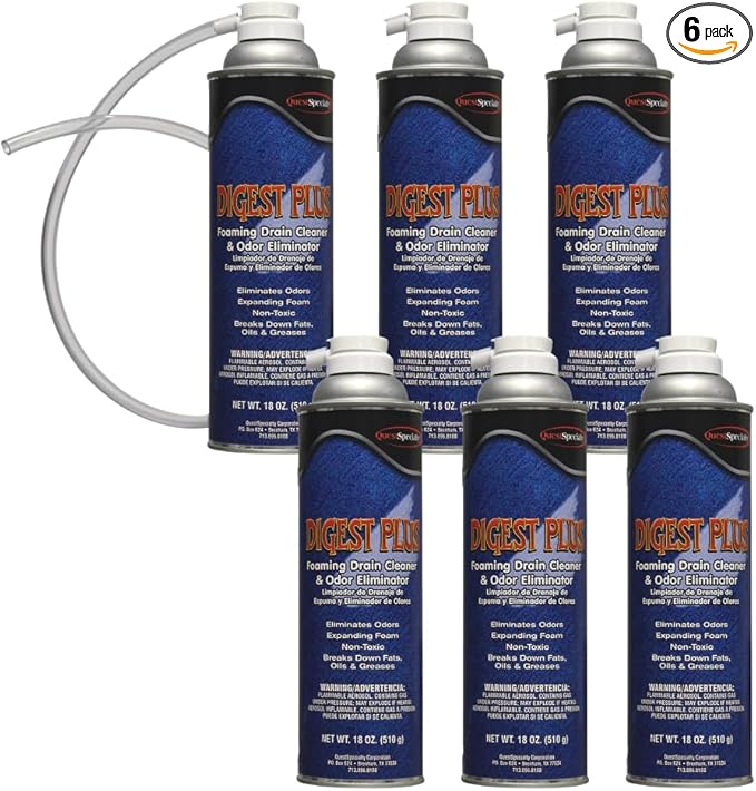 Quest Specialty DIGEST PLUS Foaming Drain Cleaner and Odor Eliminator, 6 count