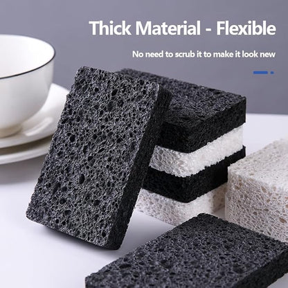 6 - Pack Non-Scratch Scrub Sponges - Sponges for Dishes and Washing Dishes, Cleaning Sponges for Kitchen Home Office, Magical 3D DIY Art and Craft Suppliers（Black&White）