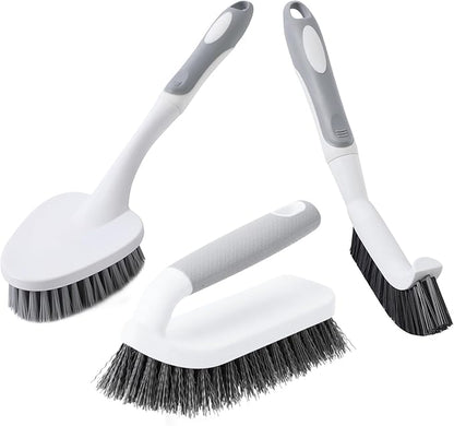 3 Pcs Scrub Brush,Multifunctional Cleaning Brush Set with Non-Slip Handle and Sturdy Bristles,Scrub Brushes for Cleaning Bathroom,Kitchen,Grout,Tile,Grey
