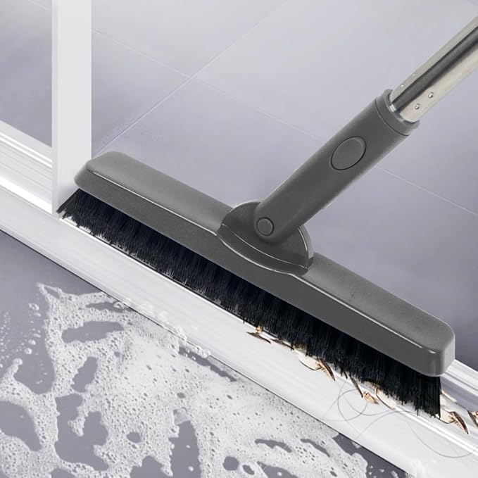 CELOX Grout Brush with Long Handle, 180°Rotation Tile Grout Cleaning Brush, Gray