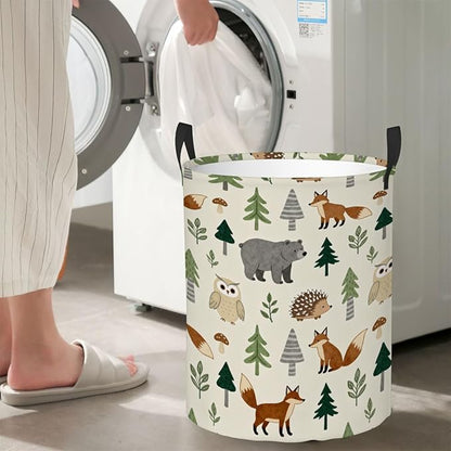 Kids Laundry Hamper Basket - Large Nursery Baby Hamper with Handle for Boys Girls Collapsible Clothes Baskets Organizer Toy Storage Bin Room Decor(Forest Animals)