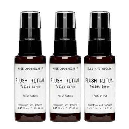 Muse Apothecary Flush Ritual - Aromatic & Refreshing Toilet Spray, Use Before You Go, Infused with Natural Essential Oils - Fresh Citrus - Travel Size Mini Collection, 0.45 oz, 3 Pack