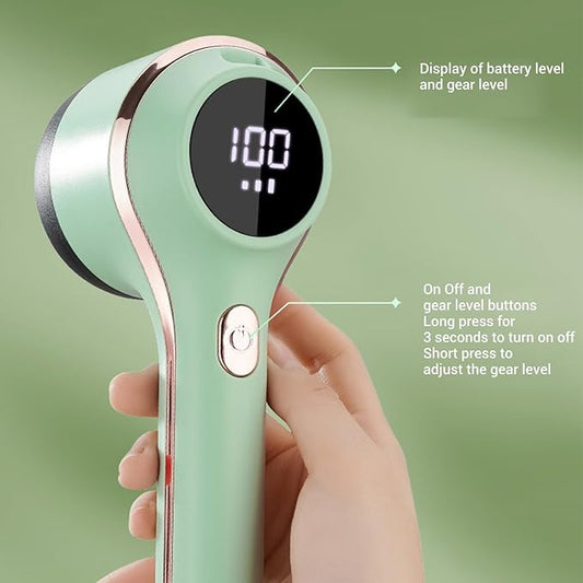 Rechargeable Electric Fabric Shaver with 6 Adjustable Blades, Portable Lint Remover for Clothes & Furniture, LED Display Sweater Defuzzer - Green (Battery-Powered, Fast Fuzz Removal)