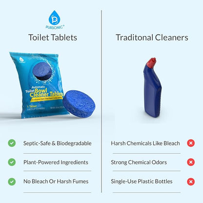 Pursonic Automatic Toilet Bowl Cleaner 48 Tablets 4 Year Supply - Blue Gel Toilet Tank Cleaners, Long-Lasting - Septic-Safe Hard Water Ring Stain Remover, Smell Eliminator Deodorizer, Fresh Scent