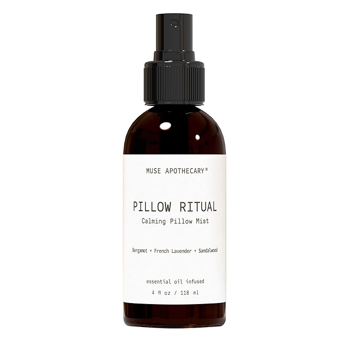 Muse Apothecary Pillow Ritual - Aromatic, Calming and Relaxing Pillow Mist, Linen and Fabric Spray - Infused with Natural Aromatherapy Essential Oils - 4 oz, Bergamot + French Lavender + Sandalwood