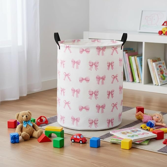 Baby Laundry Hamper kids laundry Basket Waterproof Laundry Bag for Bedroom Toy Clothes Organizer Room Décor(Bowknot)