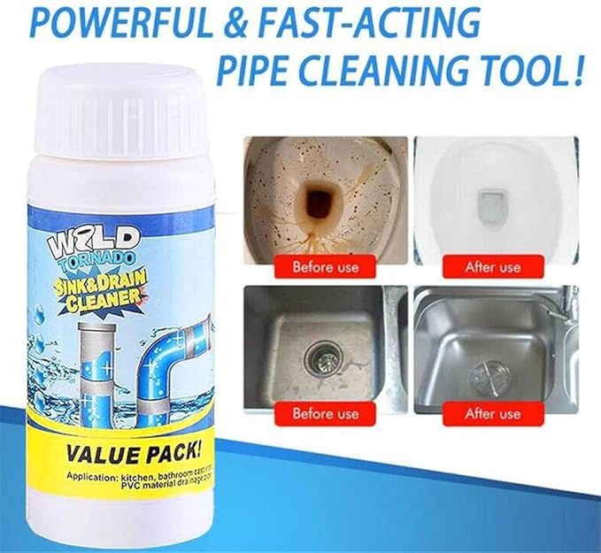 Wild Tornado Pipe Dredging Deodorizer openers Powerful Pipe Dredging Agent Powerful Sink Drain Cleaner for Kitchen Sewer Toilet Brush Closestool Clogging Cleaning Tools (3-Pcs)