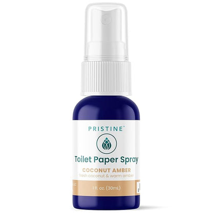 PRISTINE Toilet Paper Spray - As Seen on Shark Tank, More Natural Flushable Wet Wipes Alternative, Spray Toilet Paper to Create Flushable Wipe, Coconut Amber, 1 fl oz Travel Size