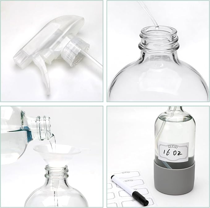 Maredash 16oz Glass Spray Bottles,Empty Reusable Spray Bottles,Glass Spray Bottles for Cleaning,Refillable Containers with Spray Nozzles for Cleaning,Window Cleaner,Hair Care,Flowers12 Pack