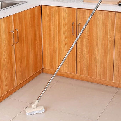 LandHope Long Handled Scrub Brush Rotatable Brush Head Floor Brush Scrubber Adjustable Poles Small Shower Tile Grout Scrubber Cleaning Brush for Bathroom Bathtub Kitchen Balcony Wall Deck - Beige