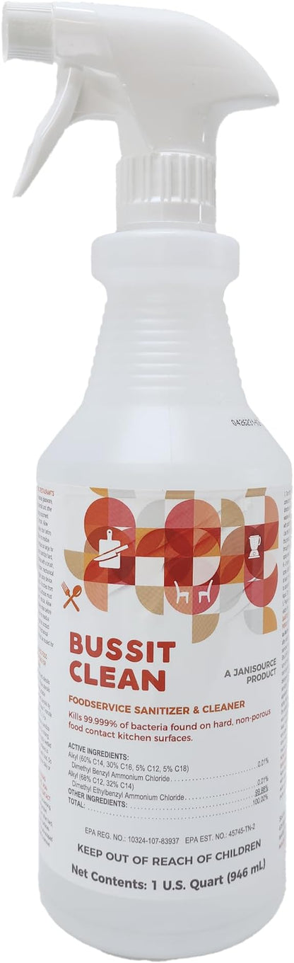 BussitClean Food Surface Sanitizer & Cleaner, 1 Quart (Case of 12), Kills 99.9% of Kitchen Bacteria