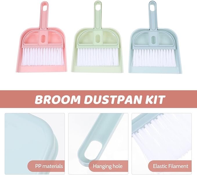Mini Broom and Dustpan Set 6 Pack Compact Desktop Cleaning Tools with Ergonomic Handle for Household and Small Pet Cleanup