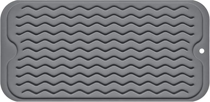 Silicone Dish Drying Mat, Non-Slip Easy Clean Sink Mat Large Heat-resistant Dish Drainer Mat for Kitchen Counter, Sink, Refrigerator or Drawer liner (12" x 6", GREY)