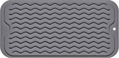 Silicone Dish Drying Mat, Non-Slip Easy Clean Sink Mat Large Heat-resistant Dish Drainer Mat for Kitchen Counter, Sink, Refrigerator or Drawer liner (12" x 6", GREY)