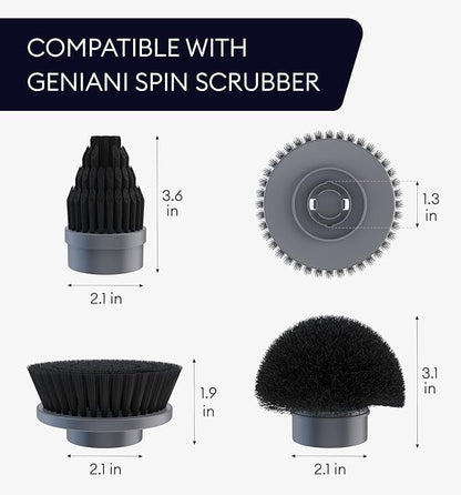Replacement Brush Heads Set of 3 for GENIANI Electric Spin Scrubber, Scrub Brush for Cleaning Bathroom, Tile, Floor, Tub, and Shower (Black)