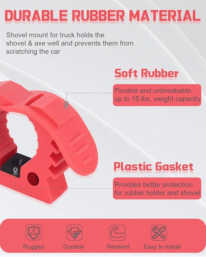 Shovel Holder, Axe Mount for Truck Roof Rack Clamp Rubber Shovel Holder Wall Mounts Offroad Shovel Mount Fits 1-1/7'' to 1-3/7'' Diameter Tool for UTV RV Pickup Truck Boat Utility Trailer 4X4 Parts
