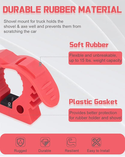 Shovel Holder, Axe Mount for Truck Roof Rack Clamp Rubber Shovel Holder Wall Mounts Offroad Shovel Mount Fits 1-1/7'' to 1-3/7'' Diameter Tool for UTV RV Pickup Truck Boat Utility Trailer 4X4 Parts