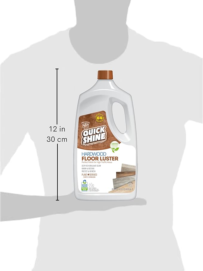 Quick Shine Hardwood Floor Luster-Polish 64oz-2pk Plant-Derived w/Carnauba Safer Choice, No PFAS, pH Neutral Ready to Use Formula w/Anti-Slip Technology Simply Squirt & Spread Made in USA