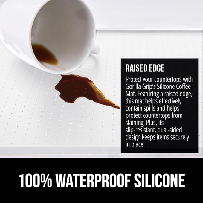 GORILLA GRIP Silicone Coffee Mat, Espresso Machine Bar Accessories, Keep Kitchen Counters Clean, Stays in Place, Waterproof and Heat Resistant Dish Drying Mats, Home Decor Essentials, 10x14, White