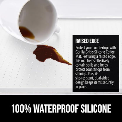 GORILLA GRIP Silicone Coffee Mat, Espresso Machine Bar Accessories, Keep Kitchen Counters Clean, Stays in Place, Waterproof and Heat Resistant Dish Drying Mats, Home Decor Essentials, 10x14, White