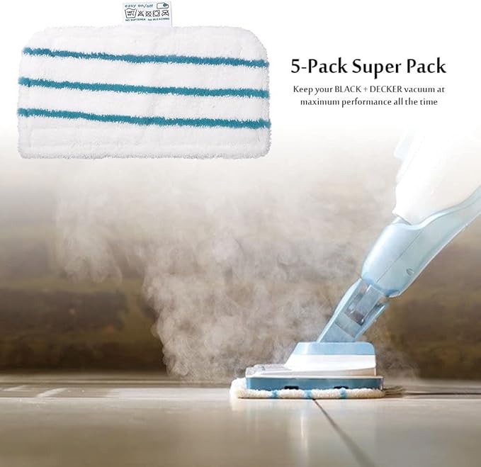 5 Pack Washable Microfiber Steam-Mop Cleaning Pads Compatible with All Black+Decker Steam Mops, SM1600, SM1610, SM1620, SM1630, SMH1621, HSMC1300FX, HSMC1321, HSMC1361SG