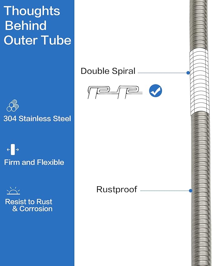 RUMOSE 118 inches Shower Hose Shower Head Extension Tube Extra Long Stainless Steel Shower Hose Attachment Flexible Handheld Shower Sprayer Hose, Brushed Nickel