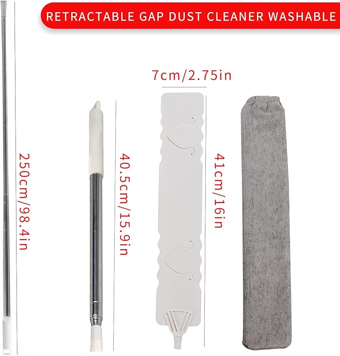 Retractable Gap Dust Cleaner, Microfiber Hand Duster Cleaning Tools, with 2 Washable Dusting Cloths and Long Handle Retractable Duster Brush for Under Fridge & Appliances Duster