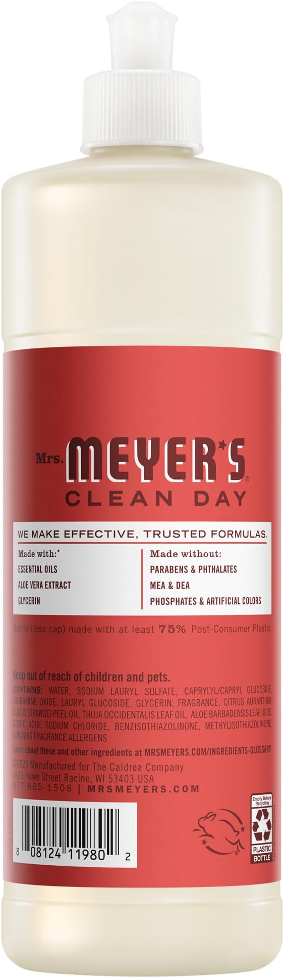Mrs. MEYER'S CLEAN DAY Liquid Dish Soap, Tomato Vine Scent, 16 Fl Oz Bottle - 3 Pack