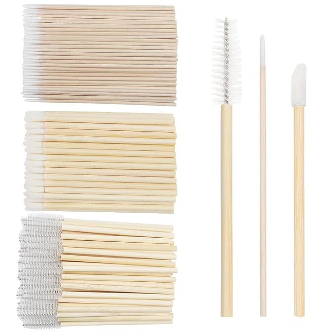 300 PCS/Sets Eyelash Extension Supplies 200pcs Disposable Pointed Micro Applicator 50pcs Eyebrow Spoolie Brush 50pcs Lip Wand Mascara Wand Makeup Tools (Bamboo kits)