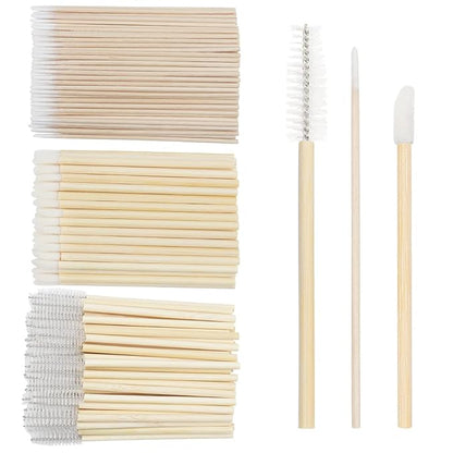 300 PCS/Sets Eyelash Extension Supplies 200pcs Disposable Pointed Micro Applicator 50pcs Eyebrow Spoolie Brush 50pcs Lip Wand Mascara Wand Makeup Tools (Bamboo kits)