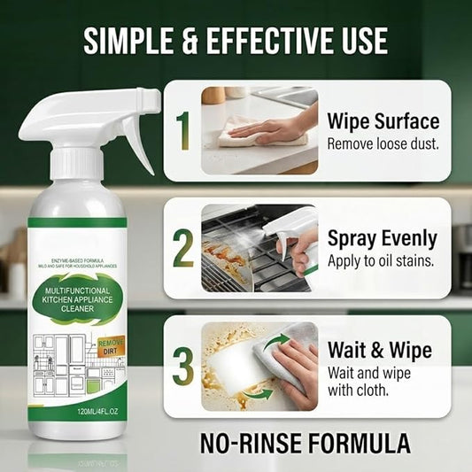 Multifunctional Kitchen Appliance Cleaner Spray Degreaser For Stove Oven Microwave Stainless Steel Pan Liquid Scrubber Remove Grease Oil Stain Residue Surface Brightening Polish 120ml(1PC)