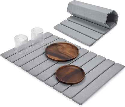 Large Stone Dish Drying Mat for Kitchen Counter, 24"(L)×16"(W), Collapsible Quick Dry Dish Drying Mat, Ultra Absorbent Diatomaceous Earth Mats for Dishes Bottles Cups, Match Any Countertop (Dark Grey)