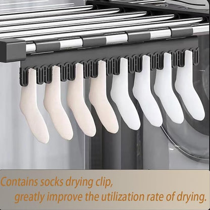 Portable Clothes Drying Rack for Balcony Railings Windowsill, Folding Towel Rack Indoor Outdoor Retractable Laundry Rack with Sock Clips for Drying Socks