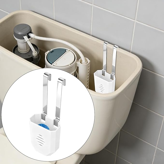 2pcs Toilet Tank Cleaning Tablet Holder, Plastic Hanging Cleaner Caddy Bracket with Stainless Steel Hook Fits Most Standard Toilet Tanks