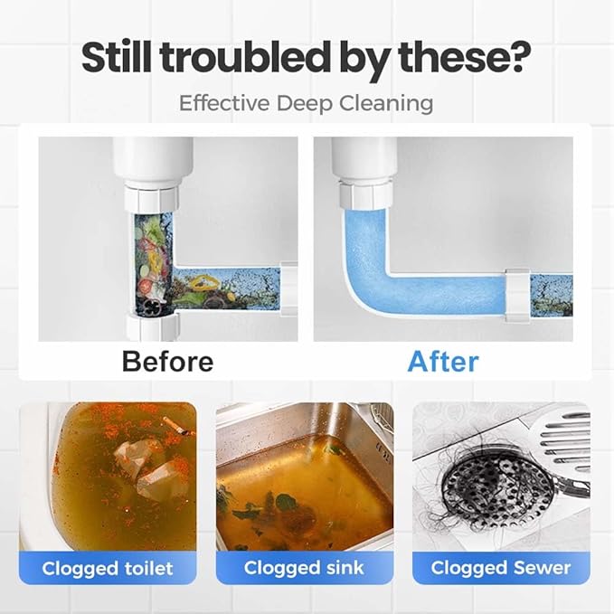 Strong Drain Effervescent Tablet, 2026 New Disposal Cleaner Tablets Eliminator Quickly Eliminates Odors, Sink Smell Effervescent Tablets, Sink Drain Cleaner for Sewer, Toilet and Septic Tank (2)