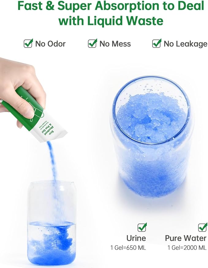 Portable Toilet Gel 20 Packs Camp Toilet Gel Portable Poo Gel for Powder Absorbent Powder for Outdoor Camping Hiking Emergency