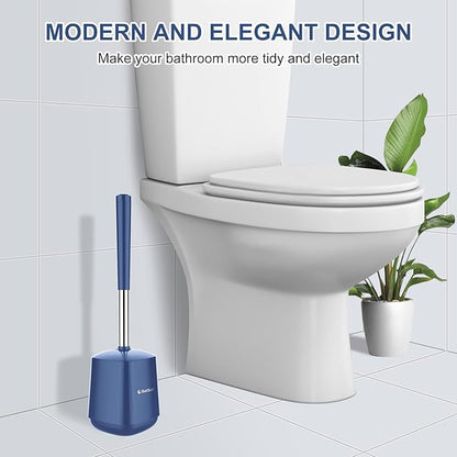 SetSail Toilet Brush and Holder 4 Pack, Self Closing Lid Toilet Bowl Brushes Holder Extra Long Handle Ventilated Toilet Brush Set for Bathroom Cleaning, Nylon Bristles, Dark & Blue