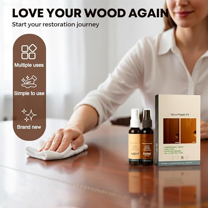 Wood Repair Kit, 2026 New Furniture Scratch Remover Spray, Hardwood Floor Restorer for Scuffs and Dents, Liquid Polish for Cabinets and Tables, Light and Dark Set (2pcs)