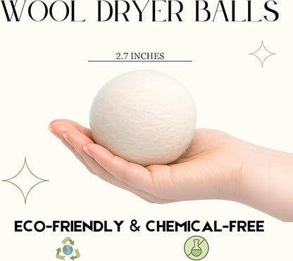 Wool Dryer Balls – 100% New Zealand Wool, Reduces Drying Time, Softens Laundry&Removes Wrinkles, Alternative to Plastic Balls & Natural Fabric Softener, Reusable Eco-Friendly Dryer Balls(Pack of 6 XL)