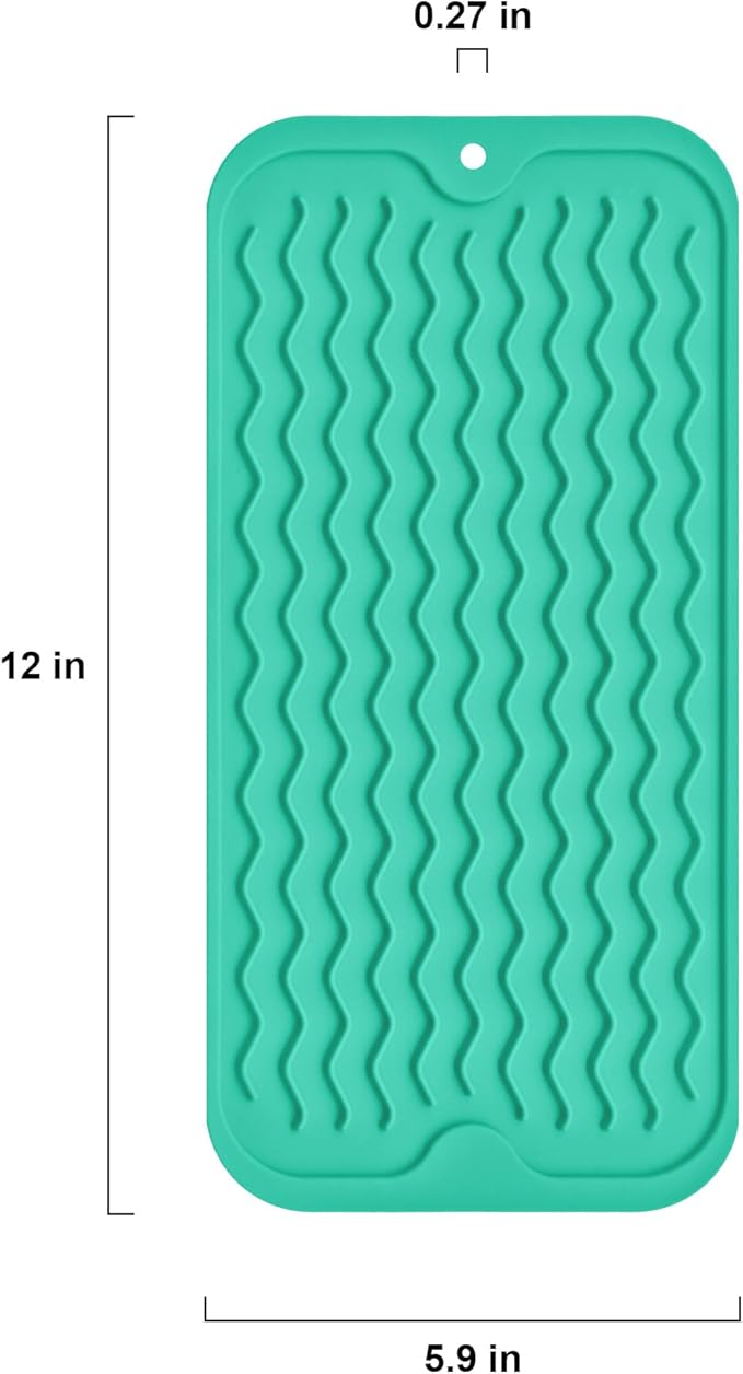 Silicone Dish Drying Mat for Multiple Usage, Easy clean, Eco-friendly, Heat-resistant Dish Drainer Mat for Kitchen Counter,Sink,Refrigerator or Drawer liner (12" x 6", Green)
