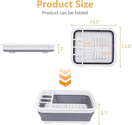 Goderewild Collapsible Dish Drying Rack with Rotating Drain & Plug,Space-Saving Dish Drainers for Kitchen Counter, Portable Dish Rack Over Sink Drying Dinnerware,Travel Trailer RV Camping Essentials