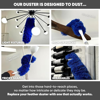 2 Pack of Microfiber Flexible Dusters with Heavy Duty Extension Pole | 8' Reach | Clean Ceiling Fans, Cobwebs, Light Fixtures, Delicate Objects