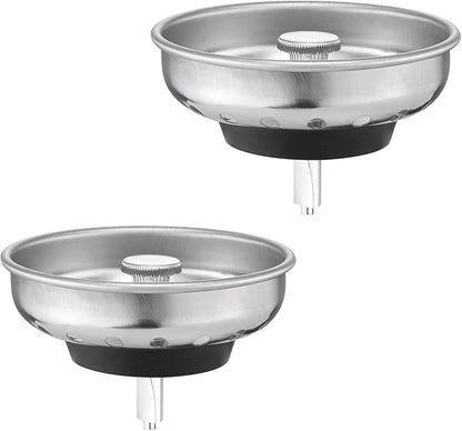 2 Pack Kitchen Sink Strainer and Stopper Combo - Stainless Steel Basket with Plastic Knob and Rubber Stopper Bottom, Fits Standard 3-1/2 Inch Drains
