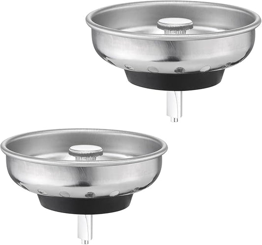 2 Pack Kitchen Sink Strainer and Stopper Combo - Stainless Steel Basket with Plastic Knob and Rubber Stopper Bottom, Fits Standard 3-1/2 Inch Drains