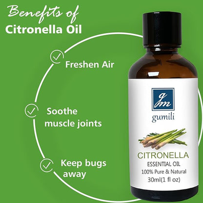 GM Gumili Citronella Essental Oil for Diffuser Aromatherapy - 1 Oz/30ml