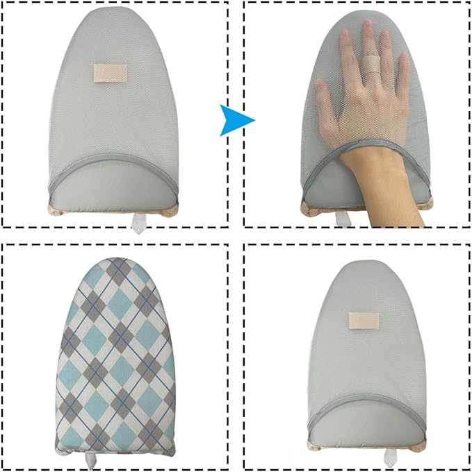 Garment Steamer Ironing Glove with Finger Loop, Heat Resistant Waterproof Ironing Mitt for Heat Resistan Handheld Steamer, Garment Steamer Accessories for Clothes (Blue white)