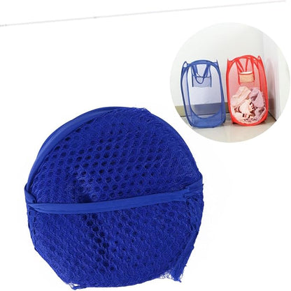Foldable Laundry Hamper Mesh Basket with Easy Open Design for College Dorm Portable Dirty Clothes Storage Organizer Blue