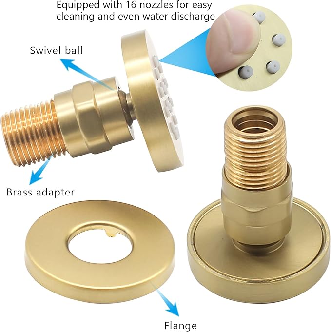 Brass Round Shower Body Spray Jets 6 Pack, HOMEDEC Spa Massage Nozzle 2inch Rain Showerhead Wall Mount Rainfall Shower Head Sprayer, Brushed Gold