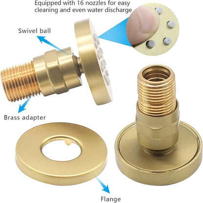 Brass Round Shower Body Spray Jets 6 Pack, HOMEDEC Spa Massage Nozzle 2inch Rain Showerhead Wall Mount Rainfall Shower Head Sprayer, Brushed Gold